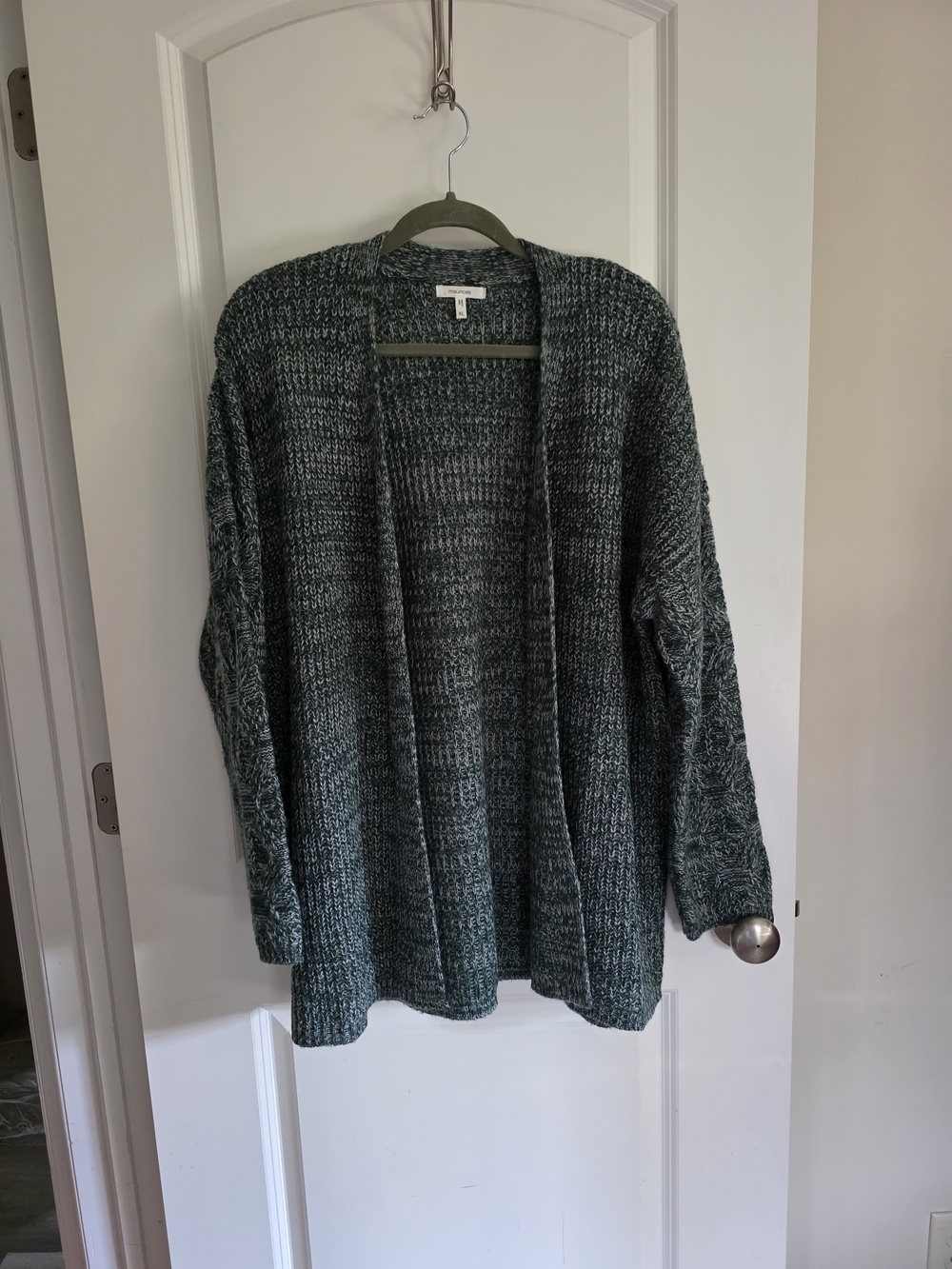 Maurices Marled Teal Open-Front Knit Cardigan